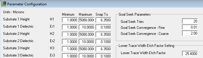 Parameter table